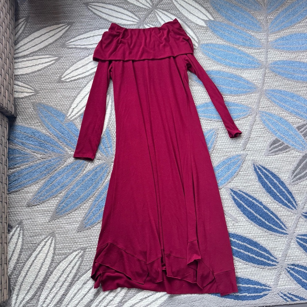 Soft Surroundings‎ Women’s L Red Knit Long Cowl Neck Off Shoulder Sweater Dress